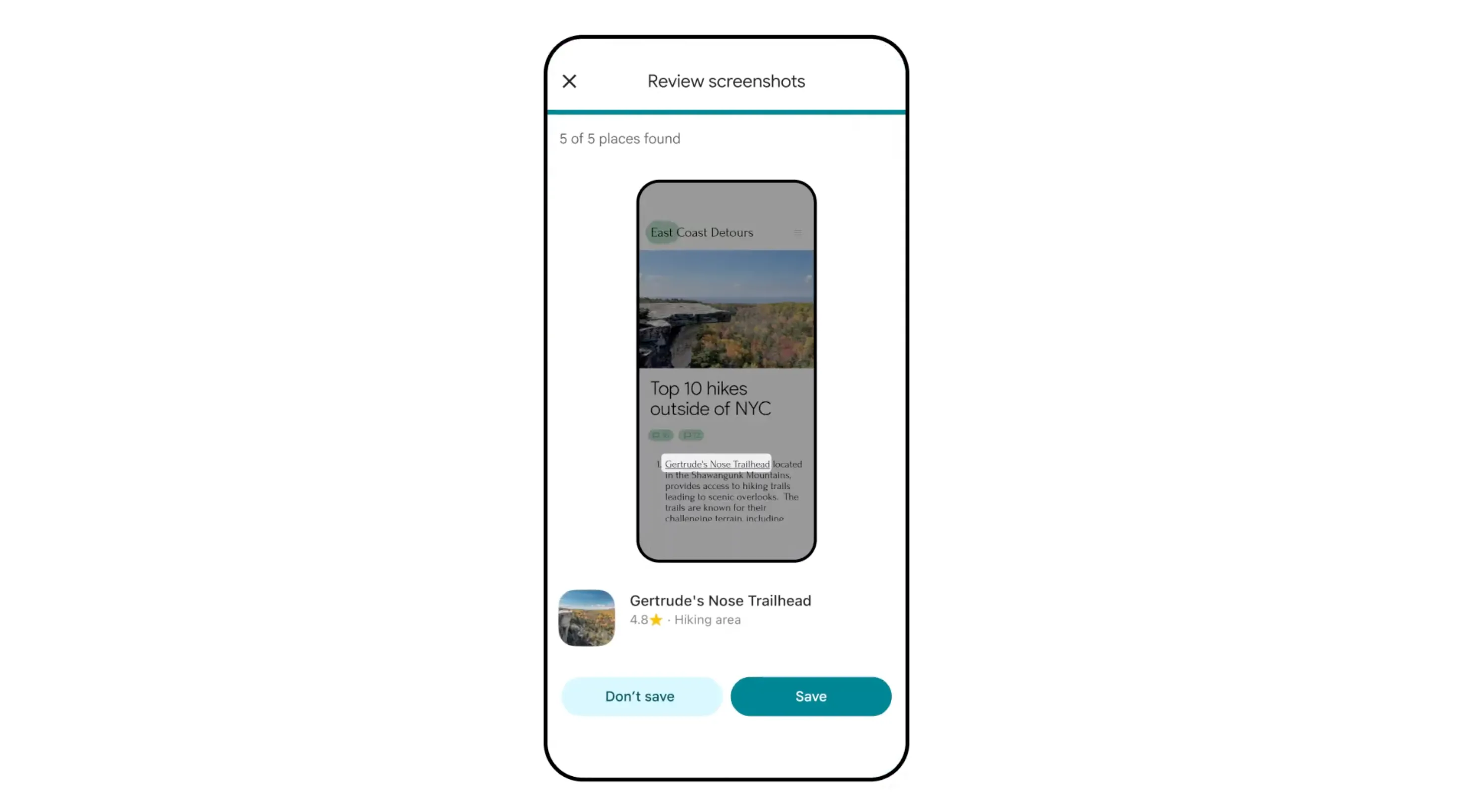Giao diện tính năng xem lại và lưu ảnh chụp màn hình du lịch vào danh sách trên Google Maps