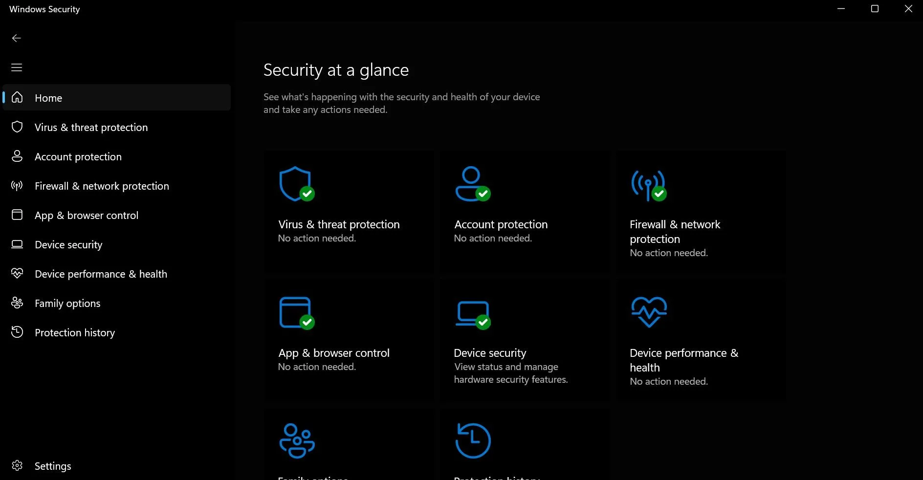 Giao diện tổng quan bảo mật của Windows Defender trên laptop.
