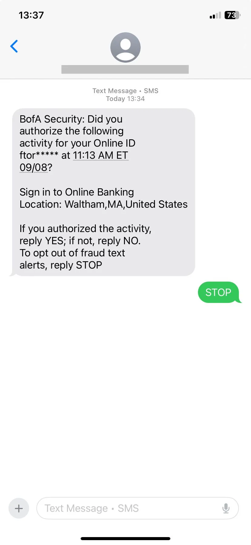Giao diện trả lời nhanh tin nhắn smishing trên smartphone
