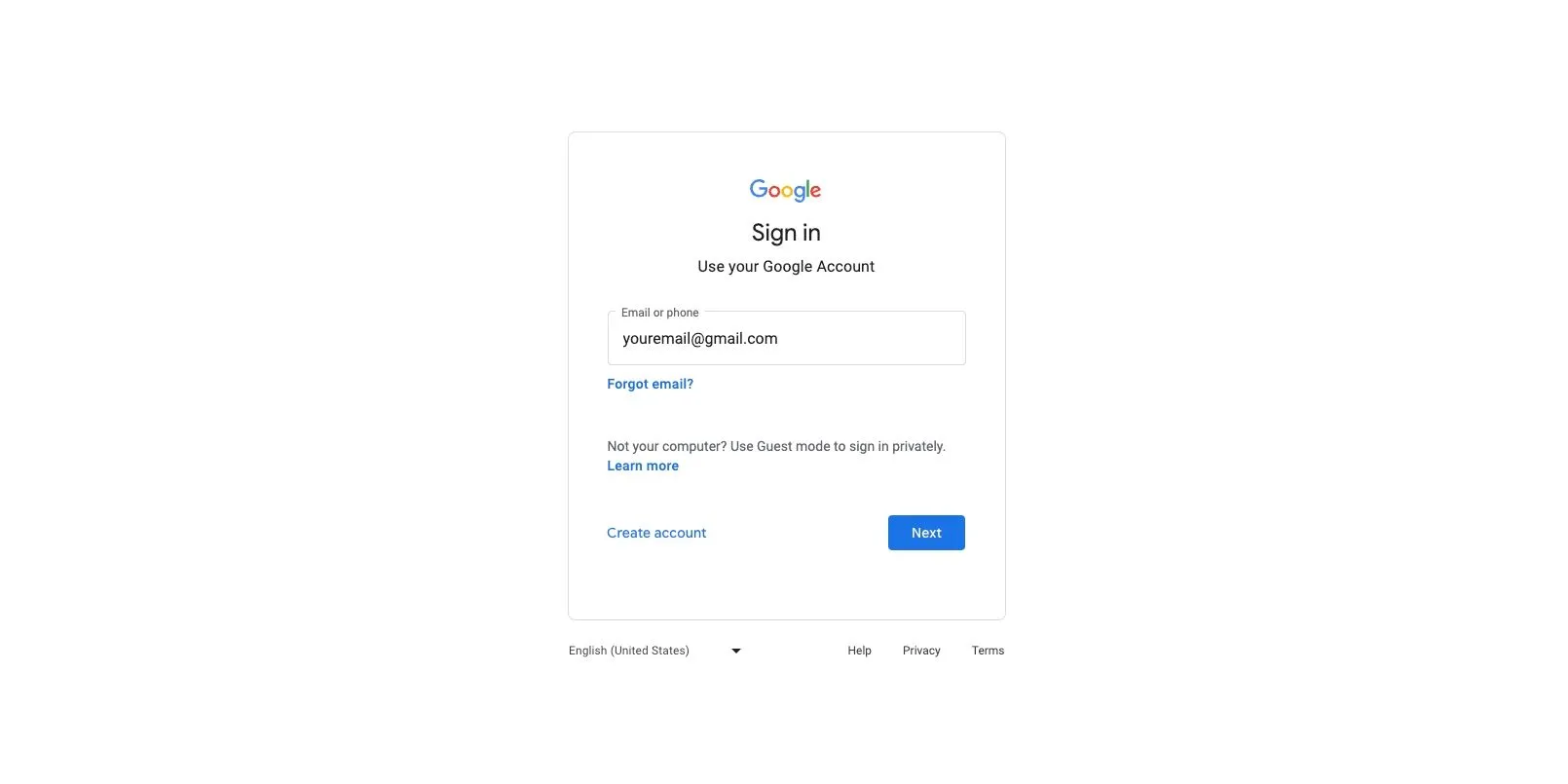 Giao diện trang đăng nhập tài khoản Google an toàn