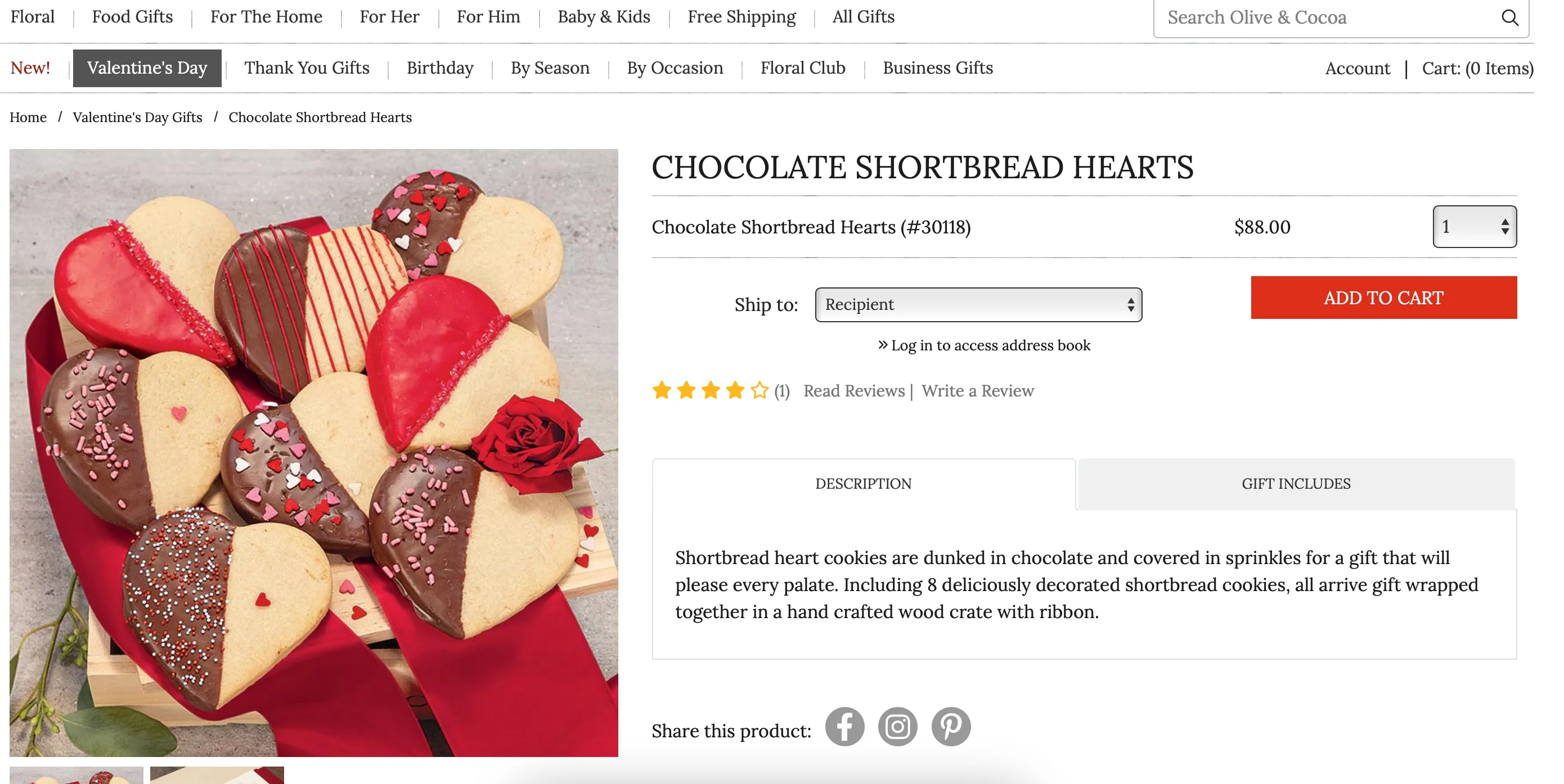 Giao diện trang web Olive &amp; Cocoa chuyên quà tặng Valentine cao cấp và sang trọng