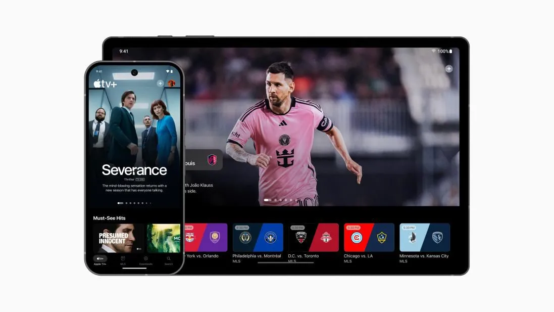 Giao diện ứng dụng Apple TV Plus đang chạy trên điện thoại Android, hiển thị các bộ phim và chương trình truyền hình.