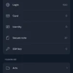 Giao diện ứng dụng Bitwarden trên iOS hiển thị màn hình chính và nút tạo ghi chú bảo mật.