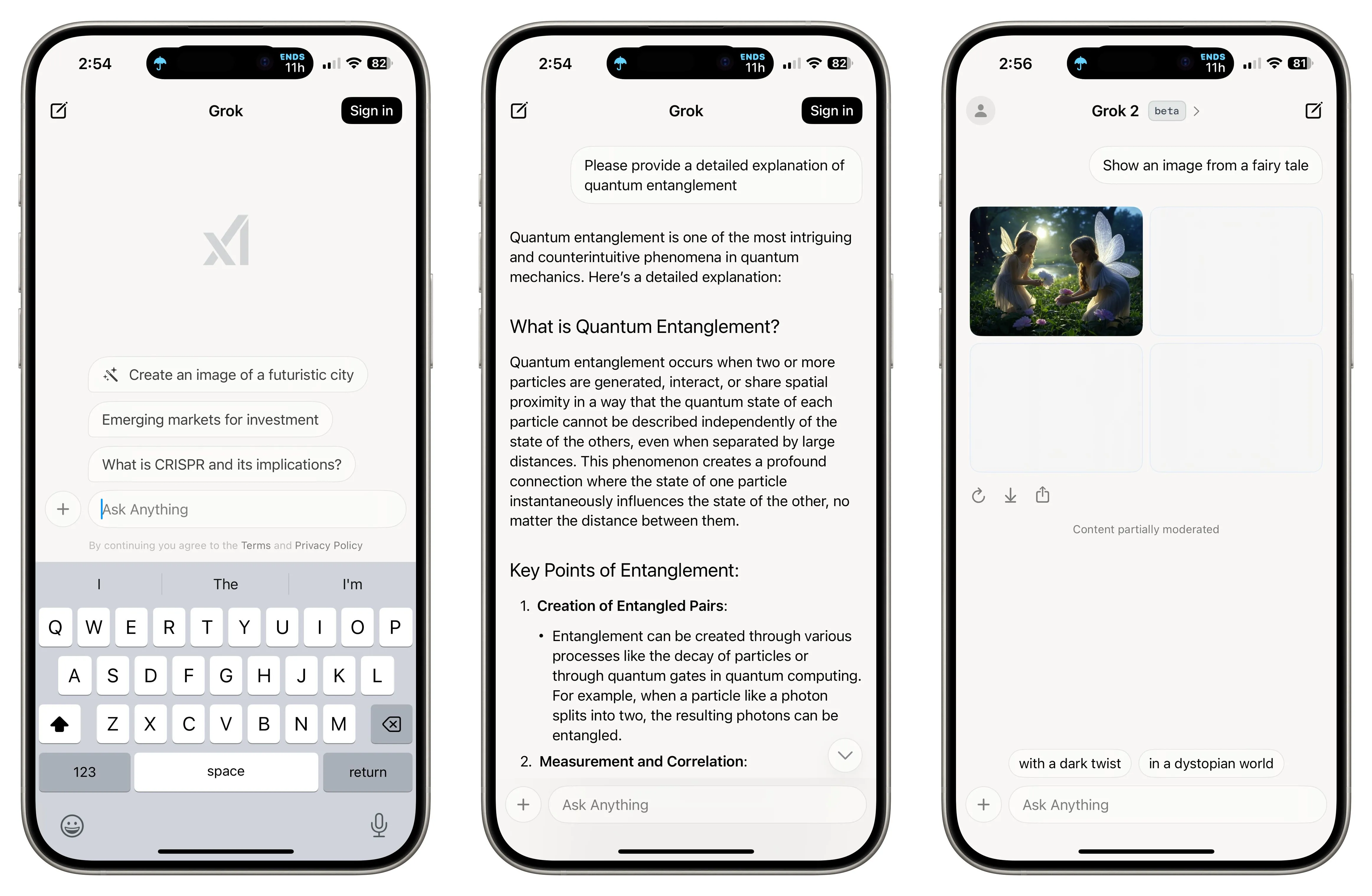 Giao diện ứng dụng Grok AI trên iPhone hiển thị cuộc trò chuyện với chatbot