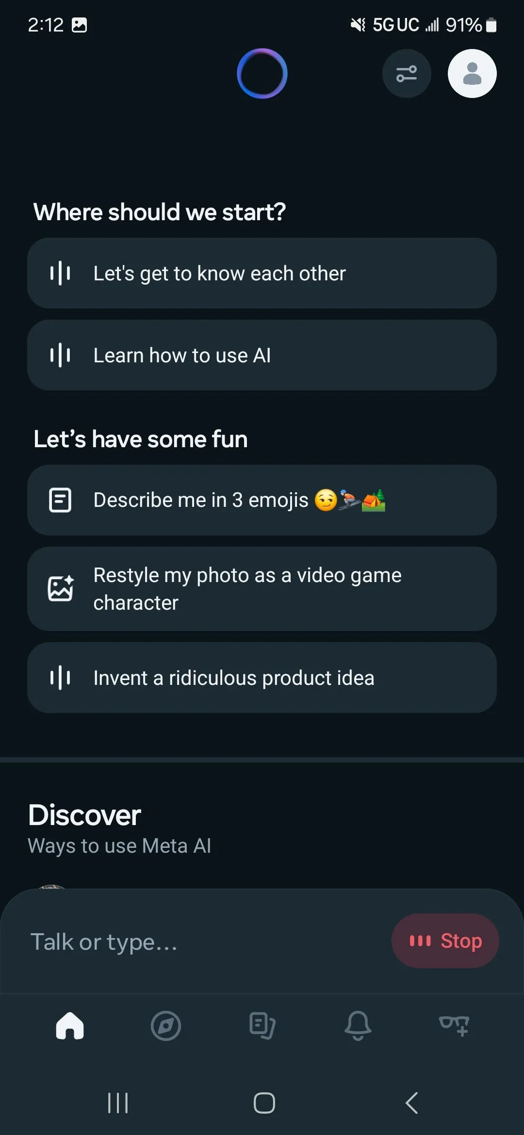 Giao diện ứng dụng Meta AI độc lập trên điện thoại di động, thể hiện khả năng chatbot AI của Meta