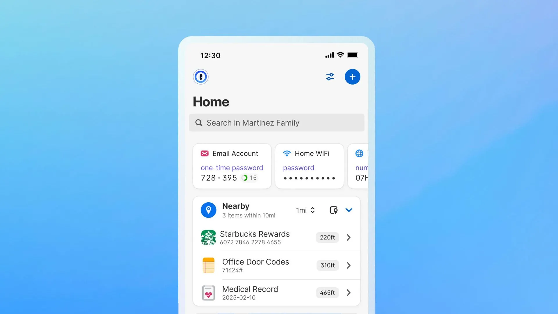 Giao diện ứng dụng quản lý mật khẩu 1Password hiển thị các mục mật khẩu được tổ chức rõ ràng