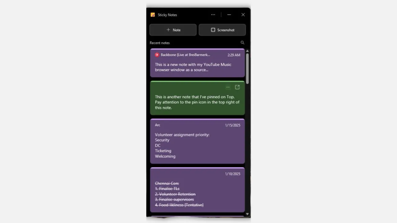 Giao diện ứng dụng Sticky Notes mới trên Windows 11 với thiết kế hiện đại và thanh lịch