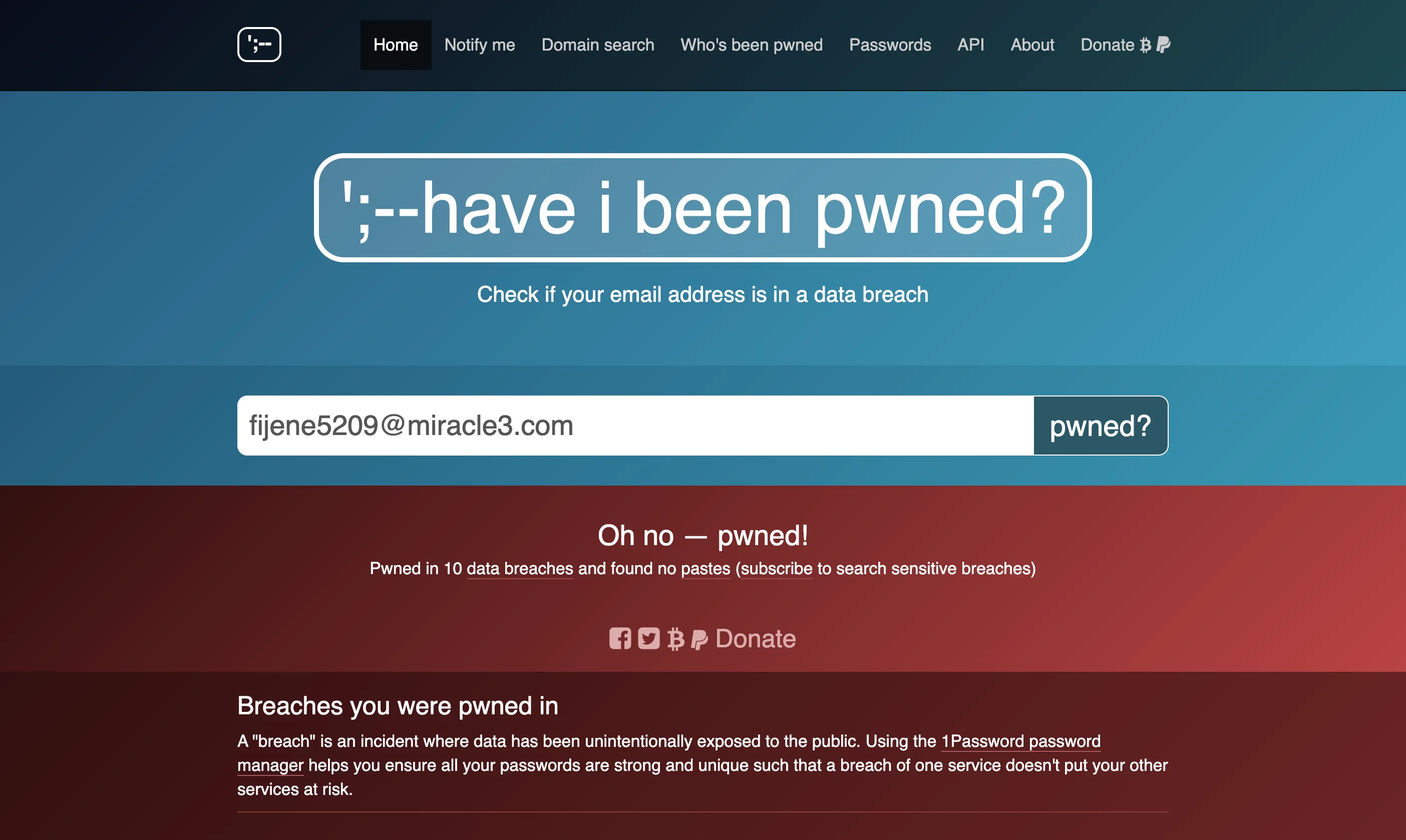 Giao diện website Have I Been Pwned giúp kiểm tra email bị rò rỉ trên dark web