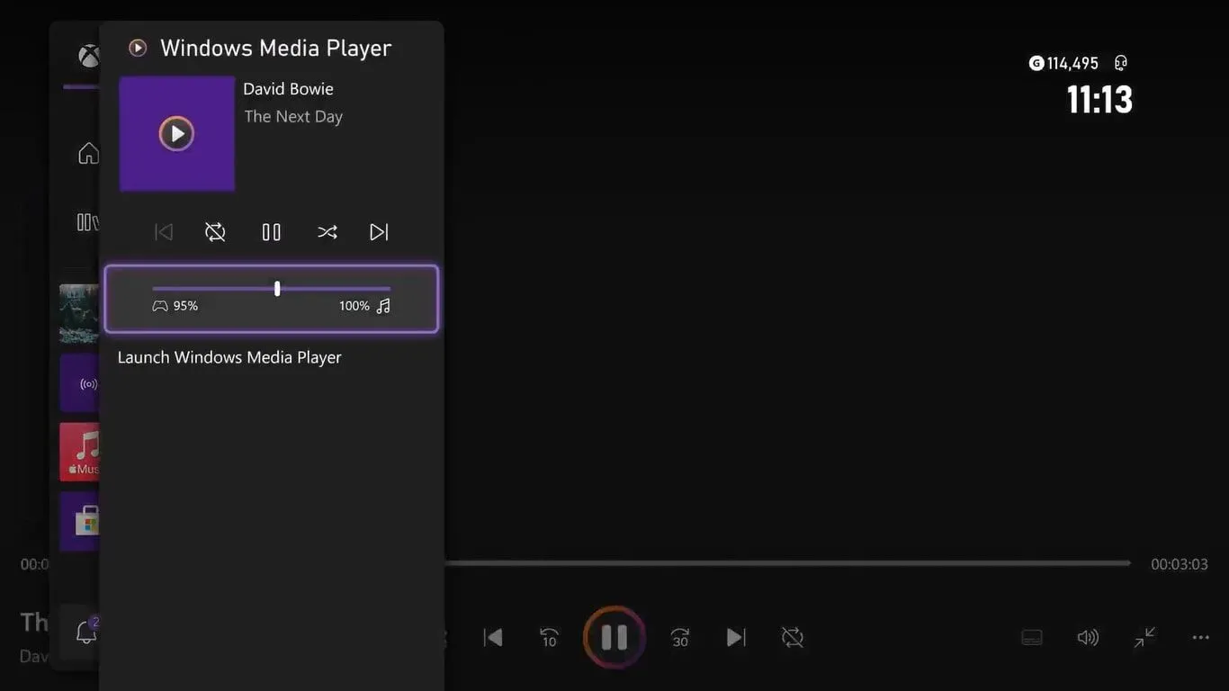 Giao diện Windows Media Player cũ đang phát nhạc trên Xbox Series X