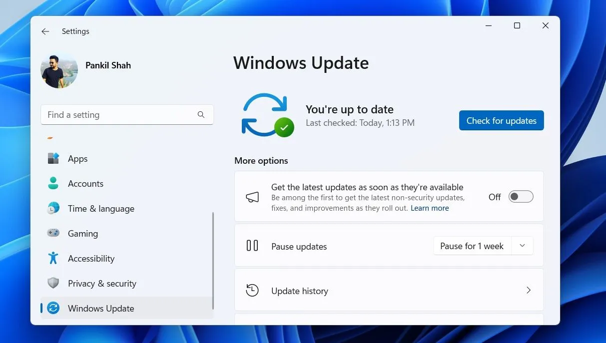 Giao diện Windows Update trong cài đặt Windows 11 chính thức
