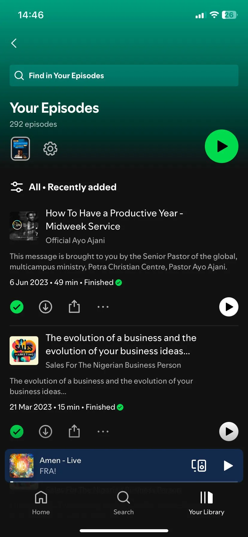 Giao diện Your Episodes trong ứng dụng Spotify