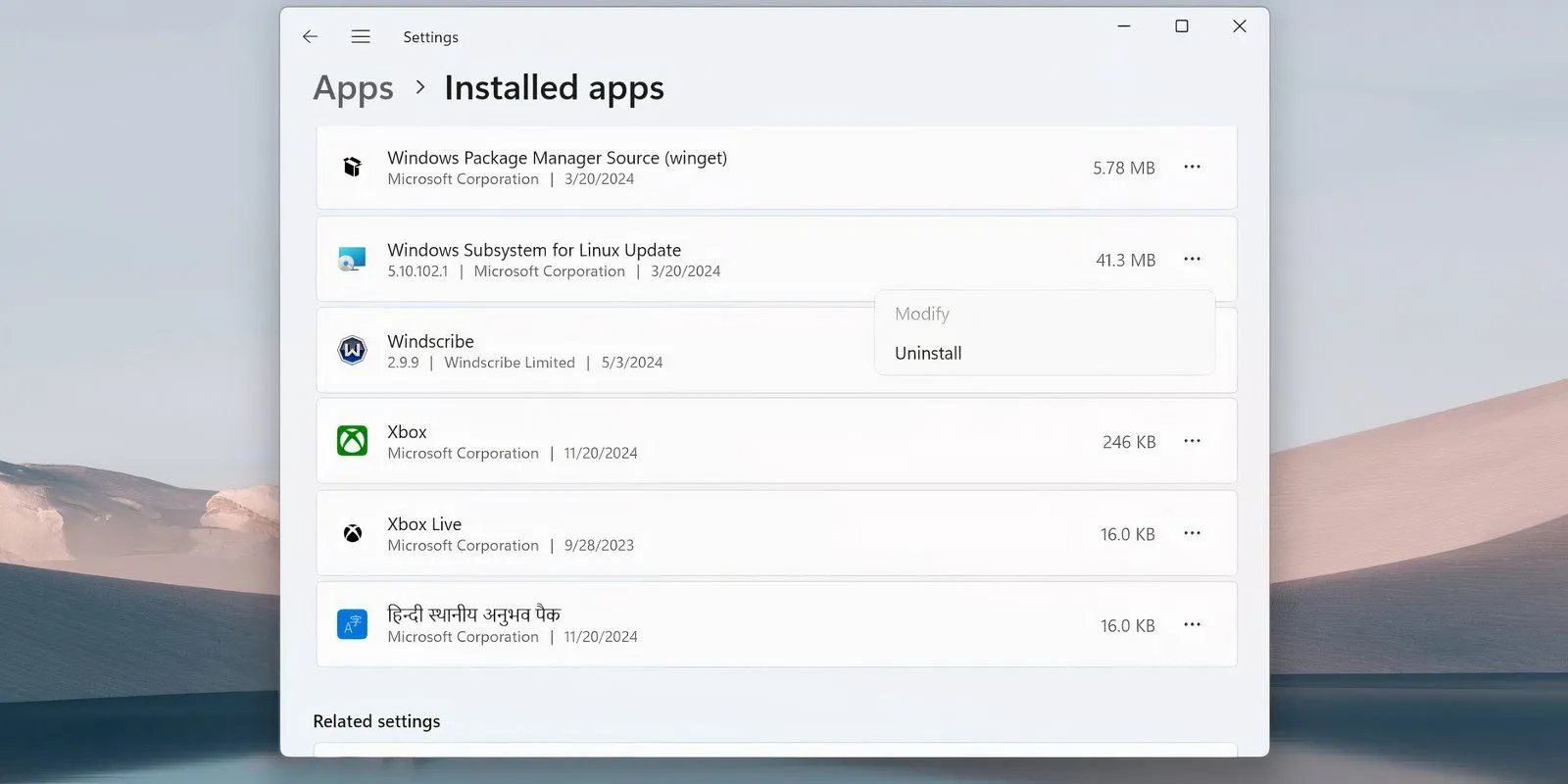 Gỡ cài đặt Windows Subsystem for Linux (WSL) từ danh sách ứng dụng đã cài đặt
