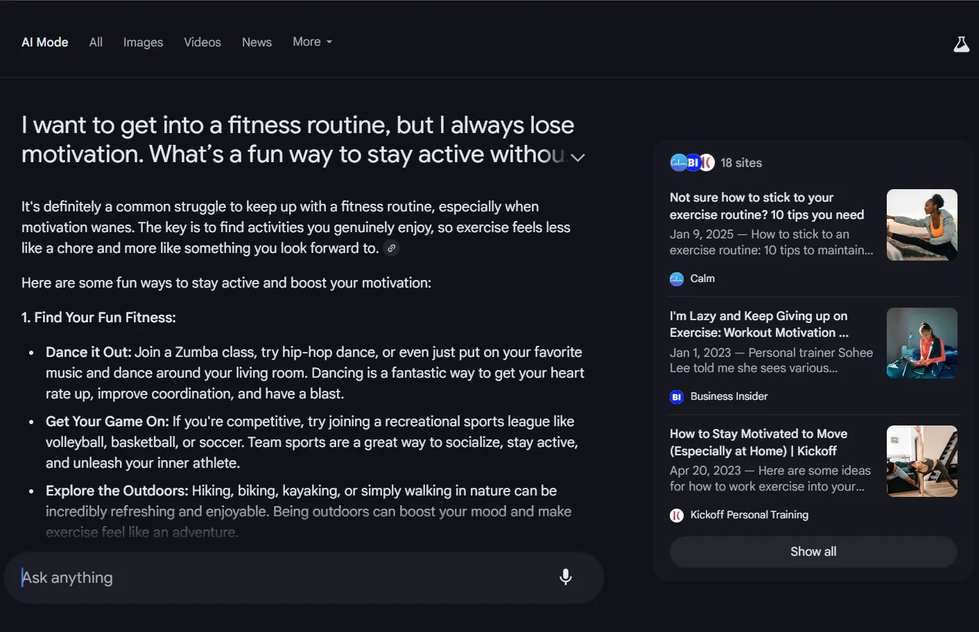 Google AI Mode cung cấp lời khuyên cá nhân và các khía cạnh cần cân nhắc.