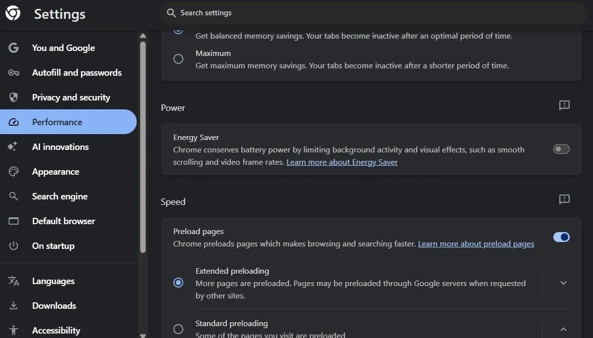 Google Chrome hiển thị tùy chọn trình tiết kiệm năng lượng đã tắt