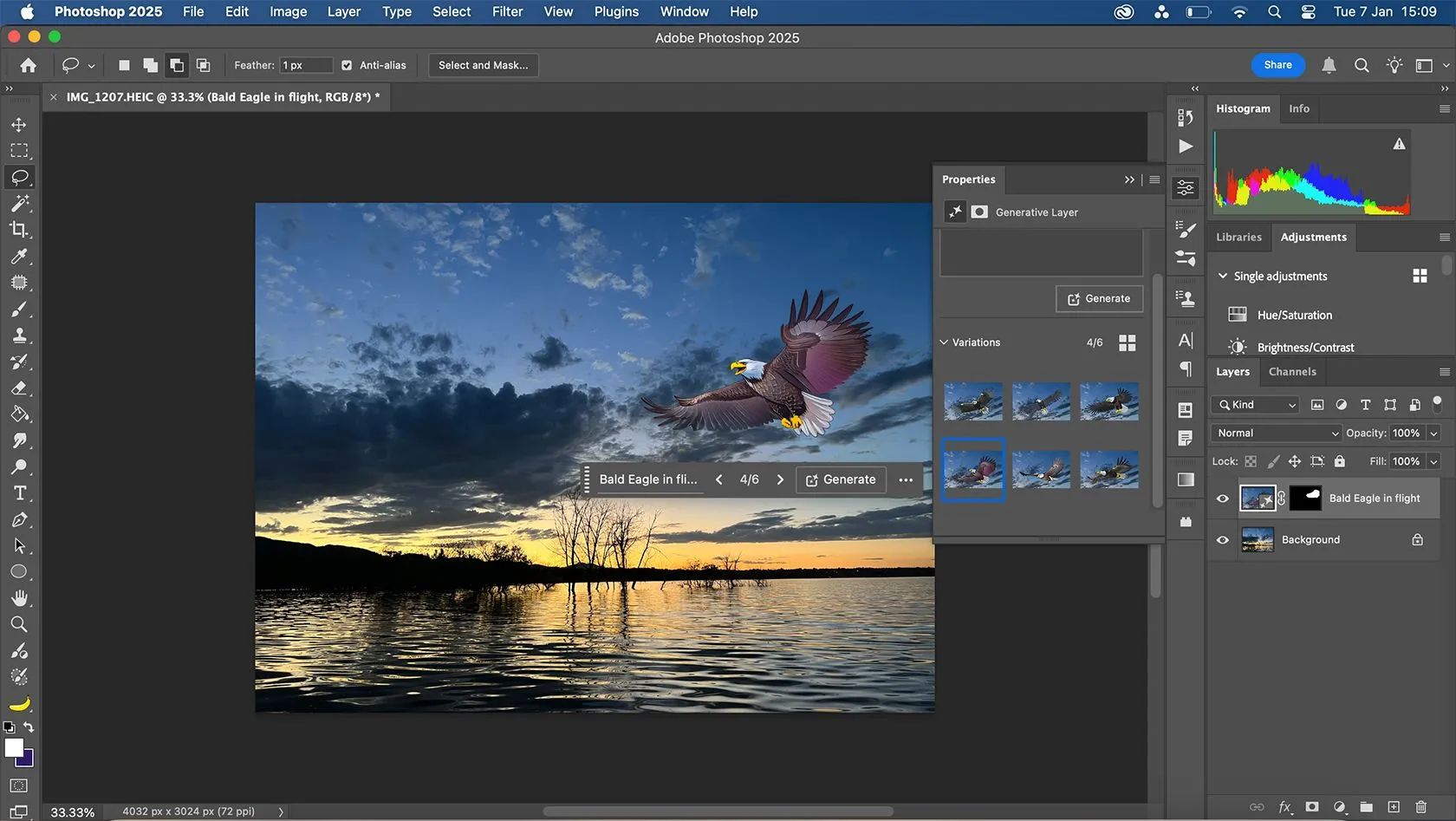 Hình ảnh đại bàng được tạo ra bằng công cụ Generative Fill AI của Adobe Photoshop