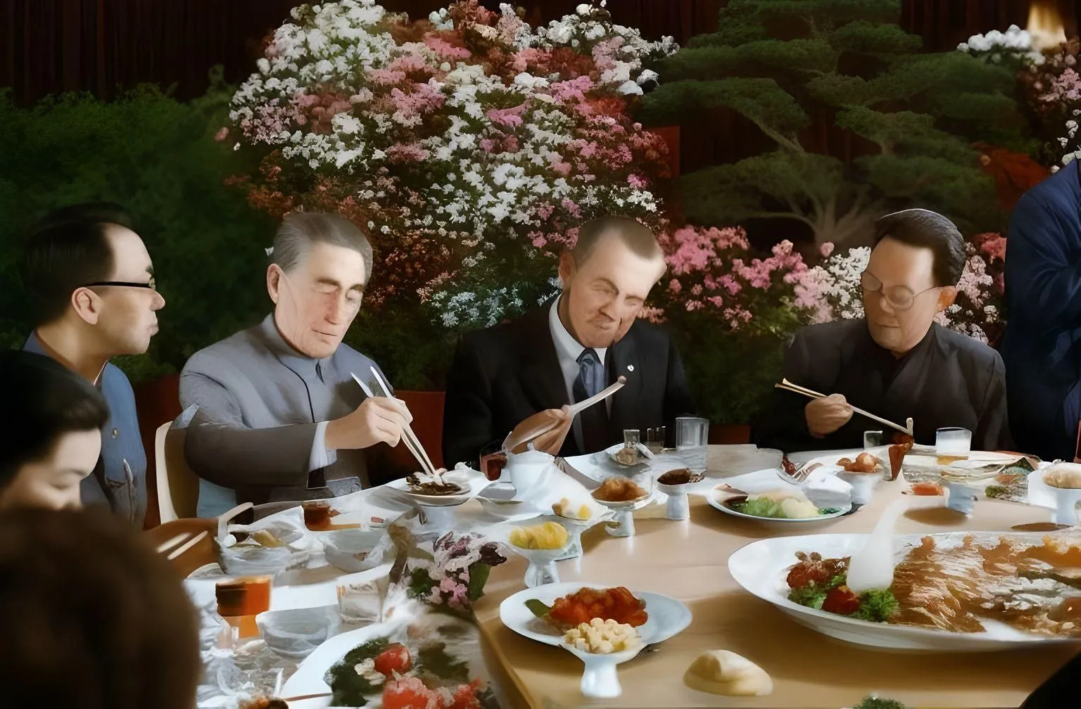 Hình ảnh do AI tạo ra mô tả cựu Tổng thống Richard Nixon đang ăn tại nhà hàng, xung quanh là các quan chức Trung Quốc.