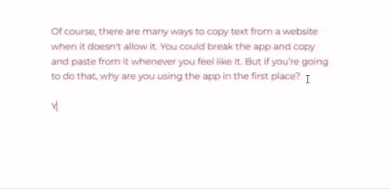 Hình ảnh động mô tả chữ bị mờ và chuyển đỏ trong The Most Dangerous Writing App khi người dùng ngừng viết, thể hiện áp lực phải tiếp tục sáng tạo.