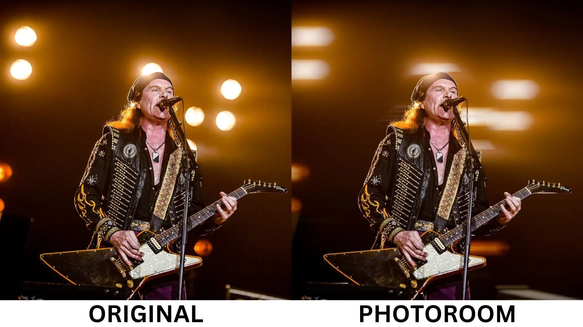 Hình ảnh hiệu ứng bokeh và làm mờ nền bằng Photoroom trên ảnh biểu diễn nhạc rock