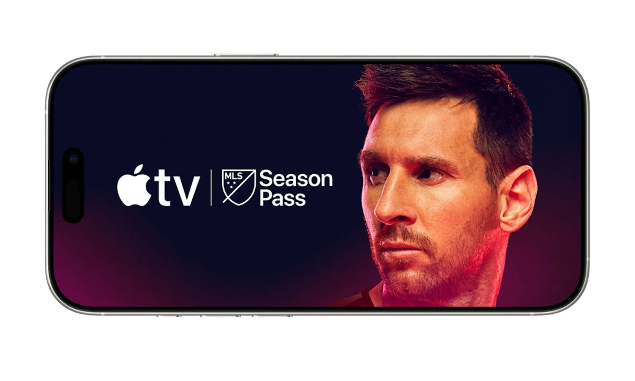 Hình ảnh logo Apple TV và MLS Season Pass hiển thị trên iPhone, minh họa cho ưu đãi xem bóng đá miễn phí từ T-Mobile.