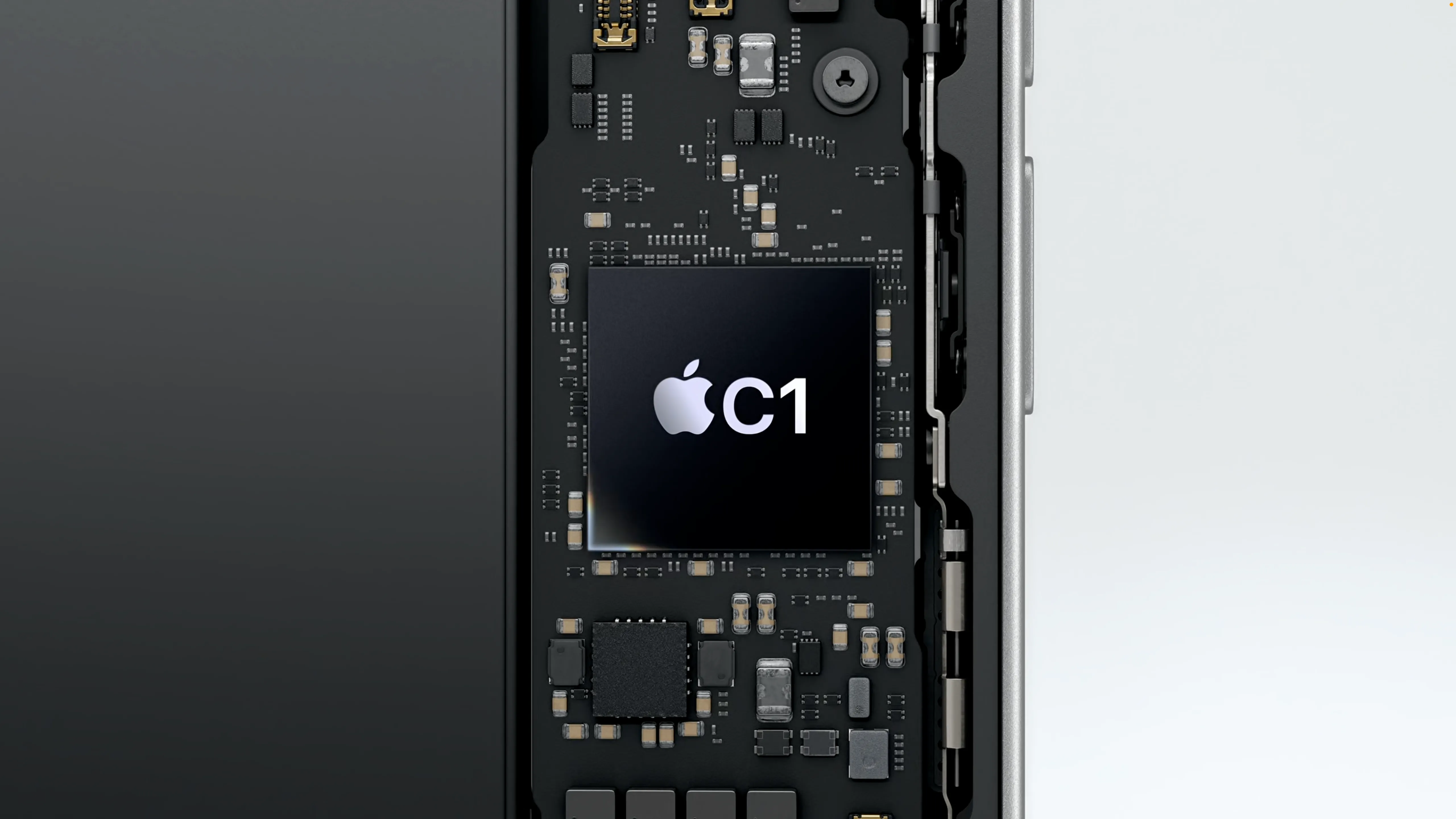 Hình ảnh minh họa chip Apple C1, modem di động in-house đầu tiên của Apple.
