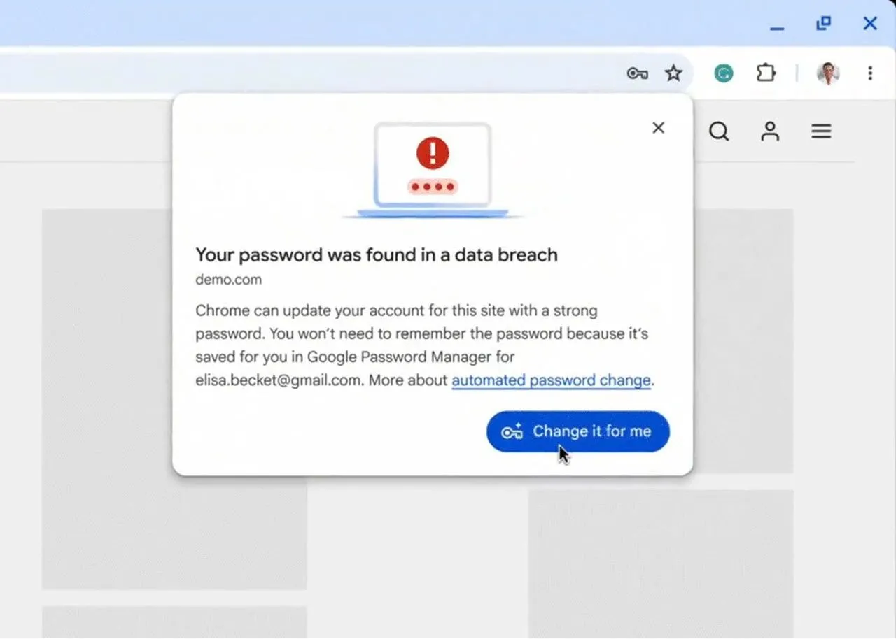 Hình ảnh minh họa tính năng tự động thay đổi mật khẩu trên Google Chrome