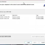Hộp thoại System Restore trong Windows 11 với các điểm khôi phục hệ thống khả dụng