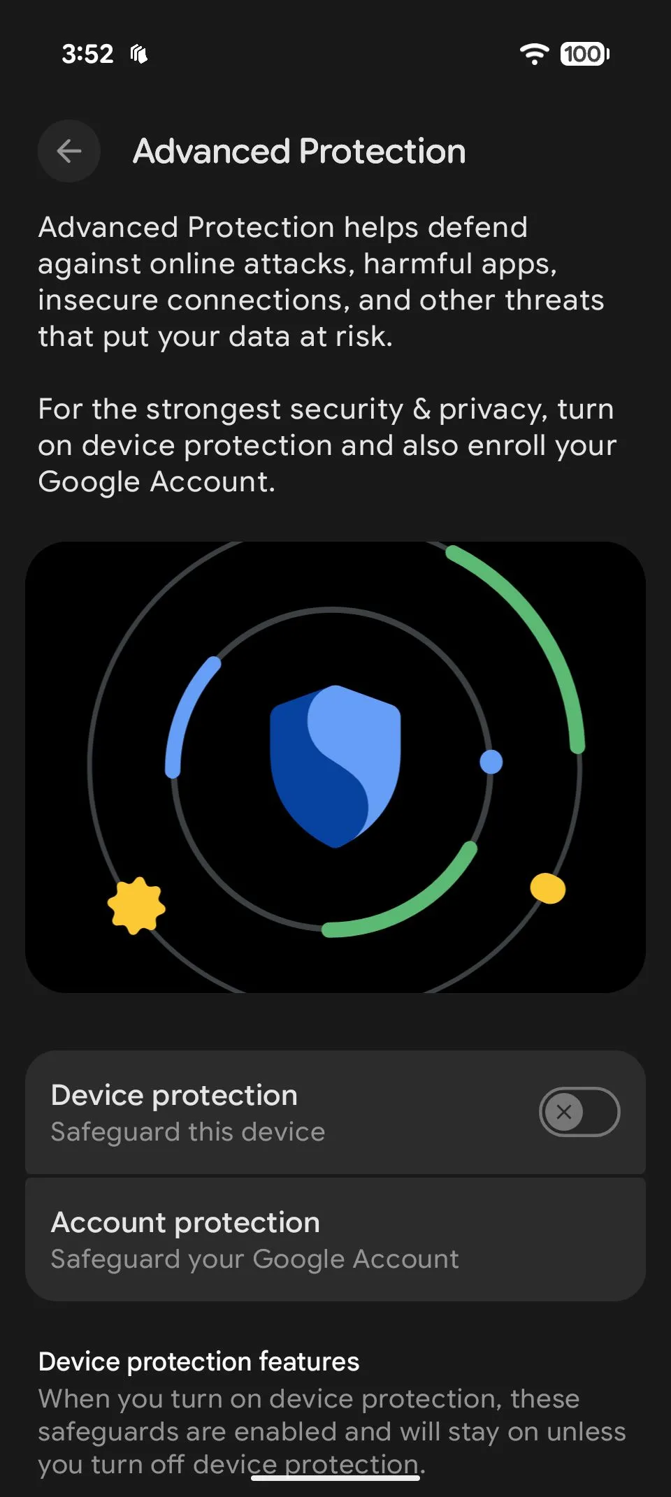 Hướng dẫn kích hoạt Chế độ bảo vệ nâng cao trên Android 16, minh họa các bước trong cài đặt Security &amp; privacy.