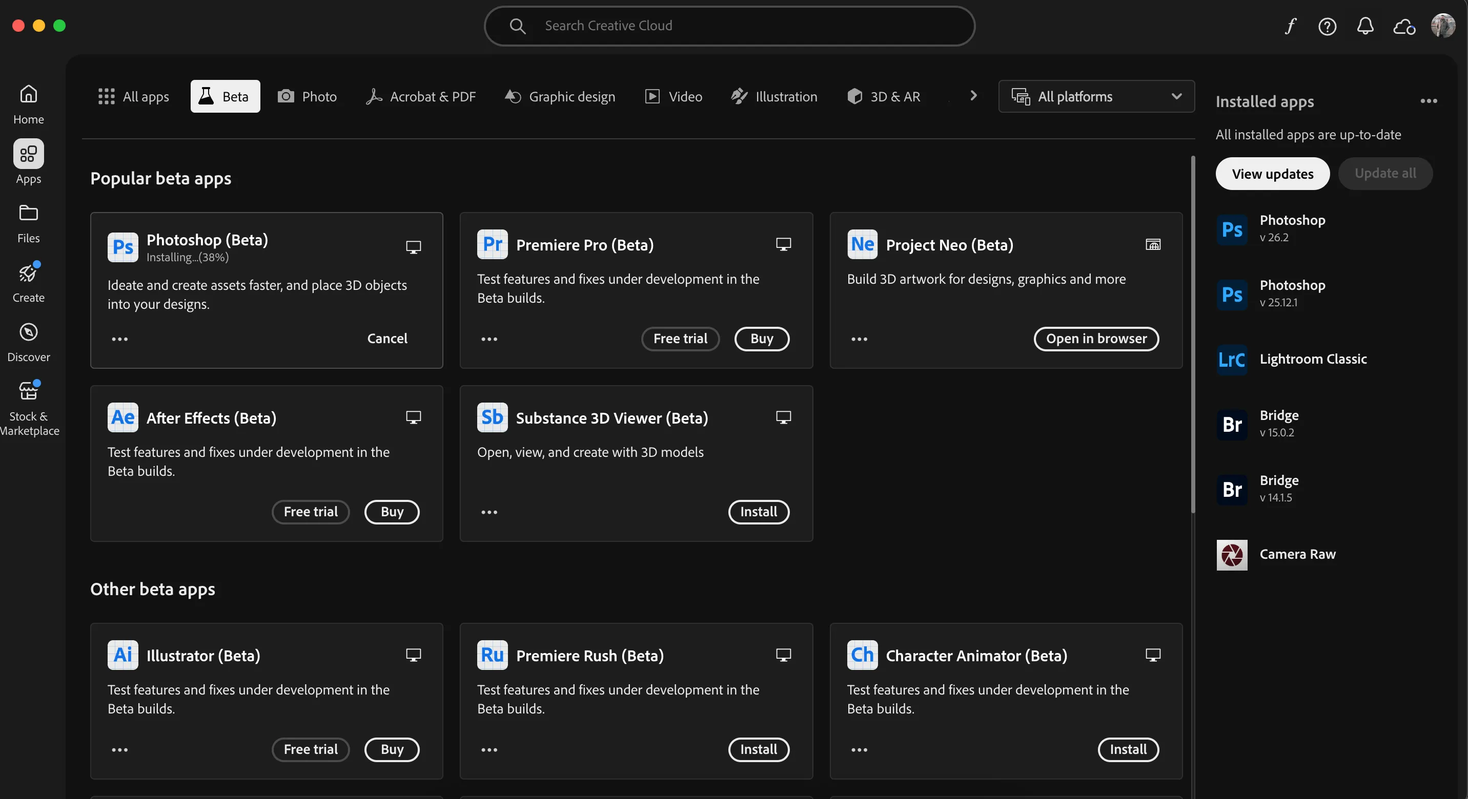 Hướng dẫn tải Photoshop Beta qua ứng dụng Adobe Creative Cloud để truy cập tính năng mới
