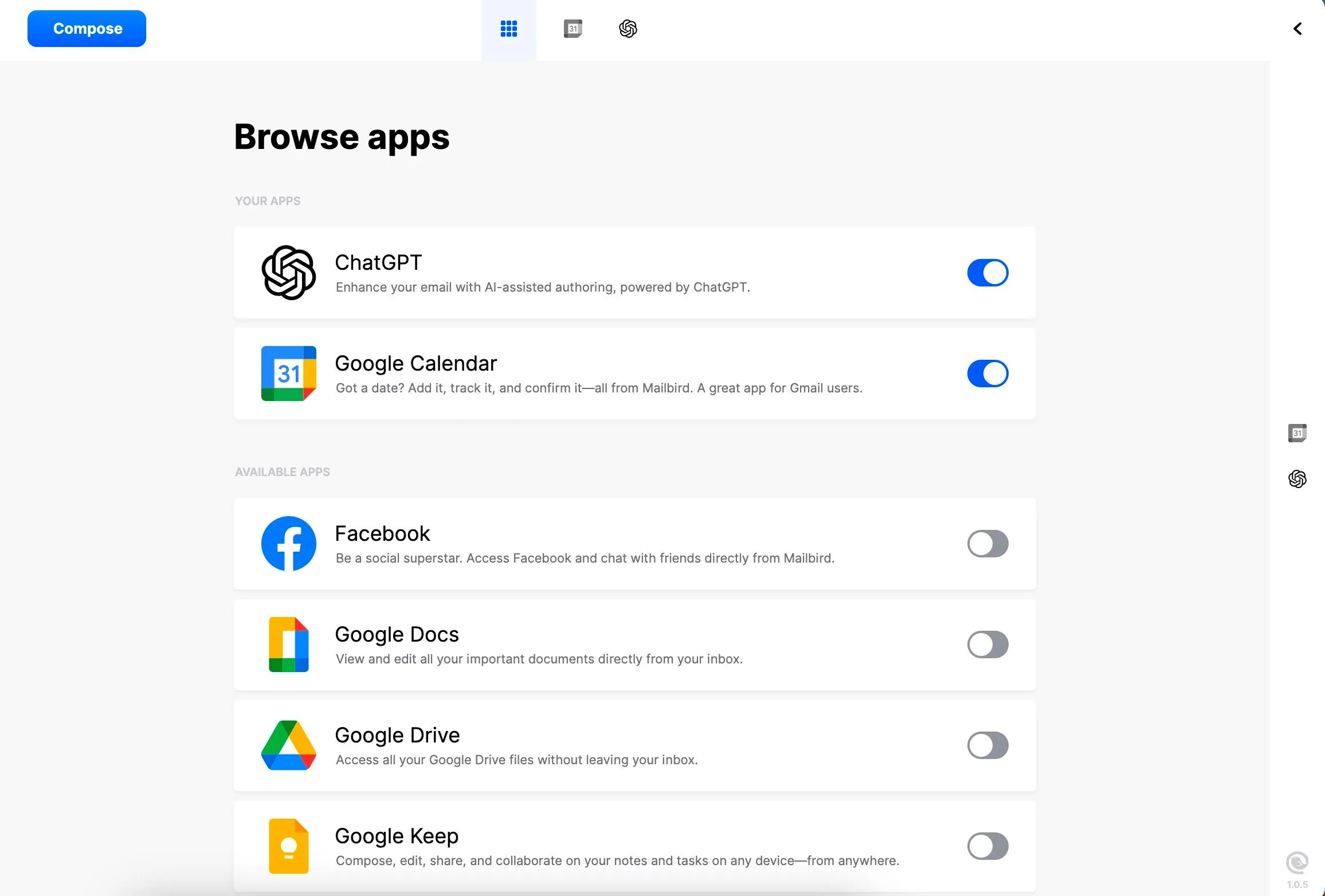 Hướng dẫn tích hợp Gmail vào Mailbird qua giao diện Browse apps