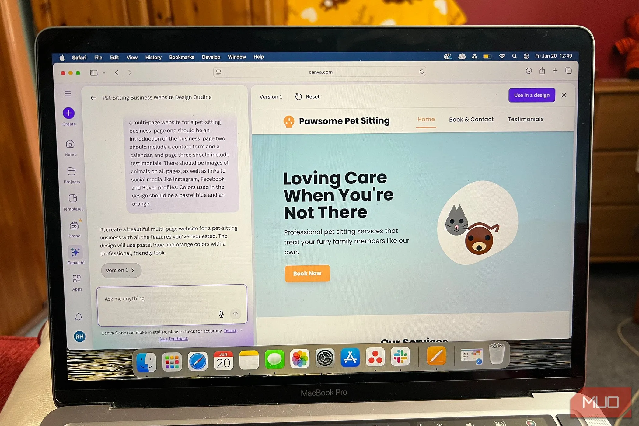 Kết quả thiết kế website được tạo tự động bởi tính năng Canva Codes dựa trên mô tả văn bản