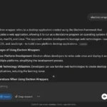 Kết quả tìm kiếm chi tiết về "Electron wrappers" của ChatGPT Search, thể hiện khả năng cung cấp thông tin chuyên sâu.