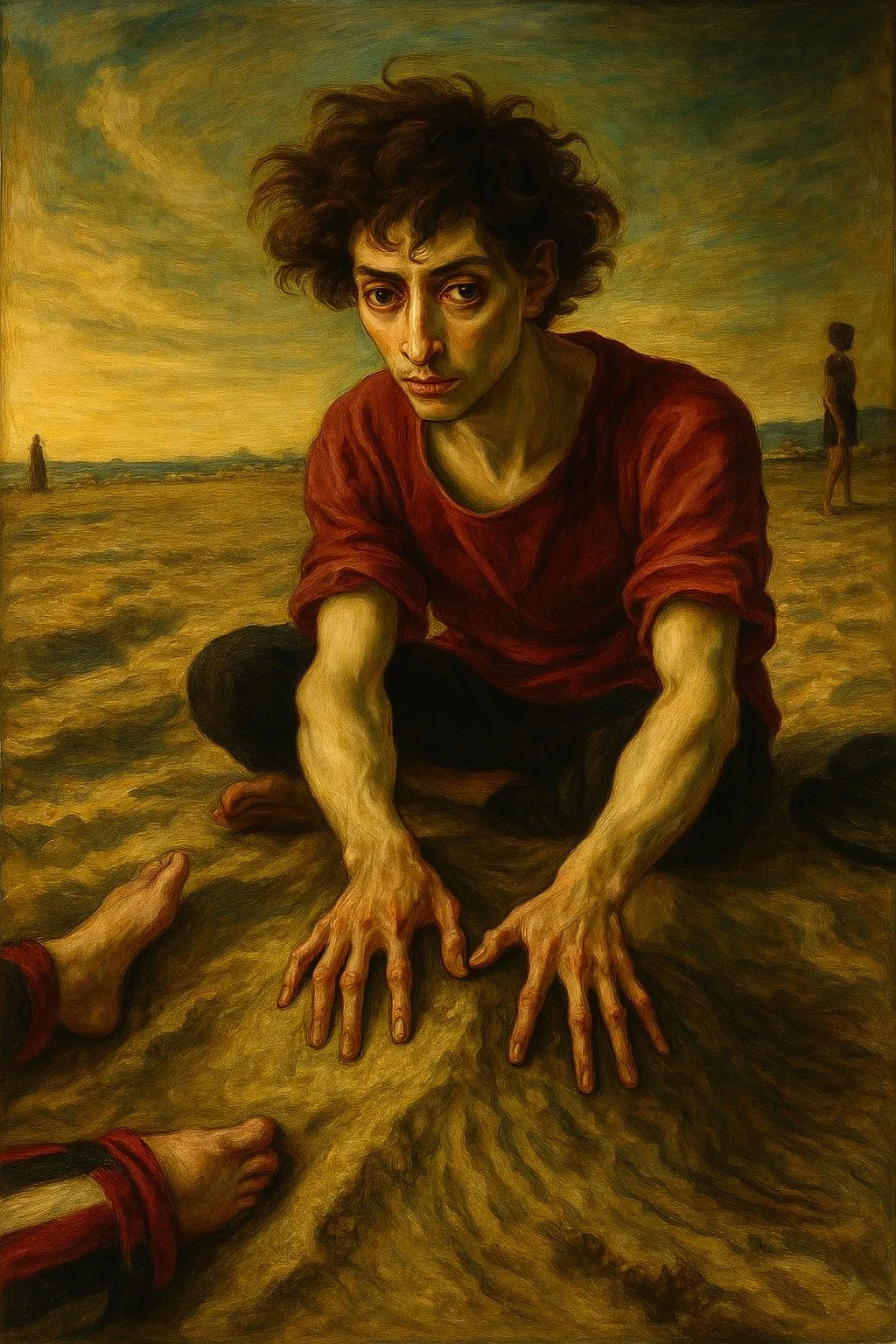 Kết quả tranh AI phong cách Mannerism từ ảnh người ngồi bãi biển