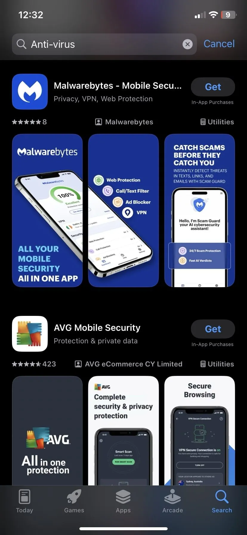 Kết quả ứng dụng diệt virus trên App Store
