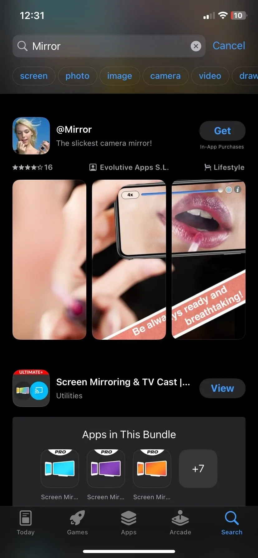 Kết quả ứng dụng gương trên App Store