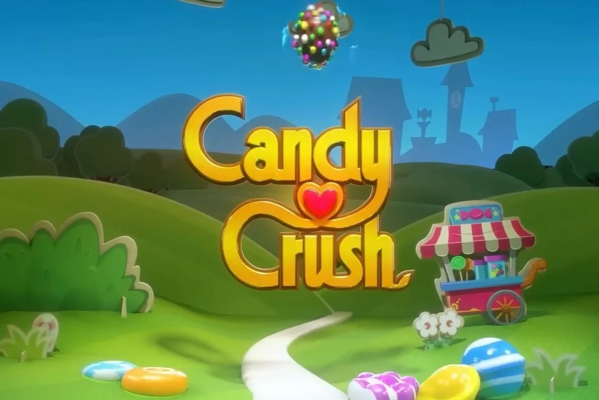 Logo game Candy Crush Saga trên nền xanh lá vui nhộn, biểu tượng cho ứng dụng giải trí thu thập dữ liệu người dùng