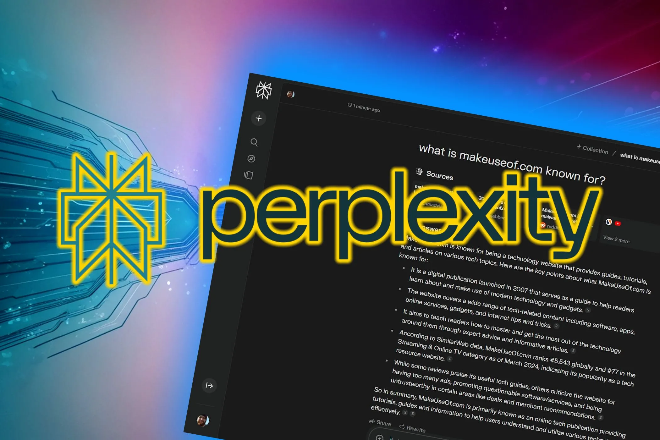 Logo Perplexity và giao diện ứng dụng Perplexity Assistant trên nền màu sắc rực rỡ