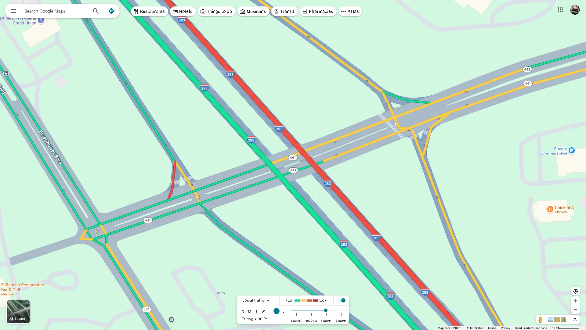 Lớp giao thông được kích hoạt trong Google Maps