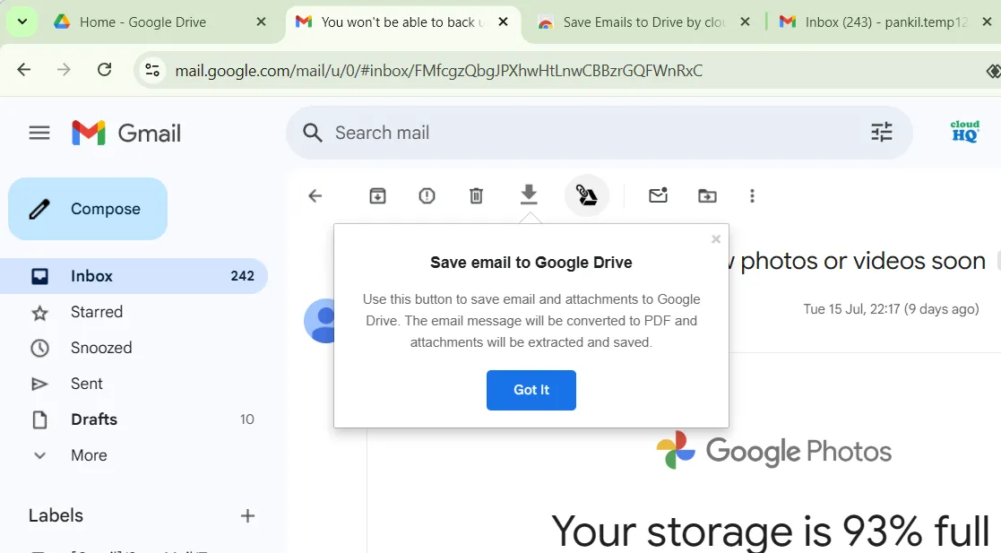 Lưu email từ Gmail vào Google Drive