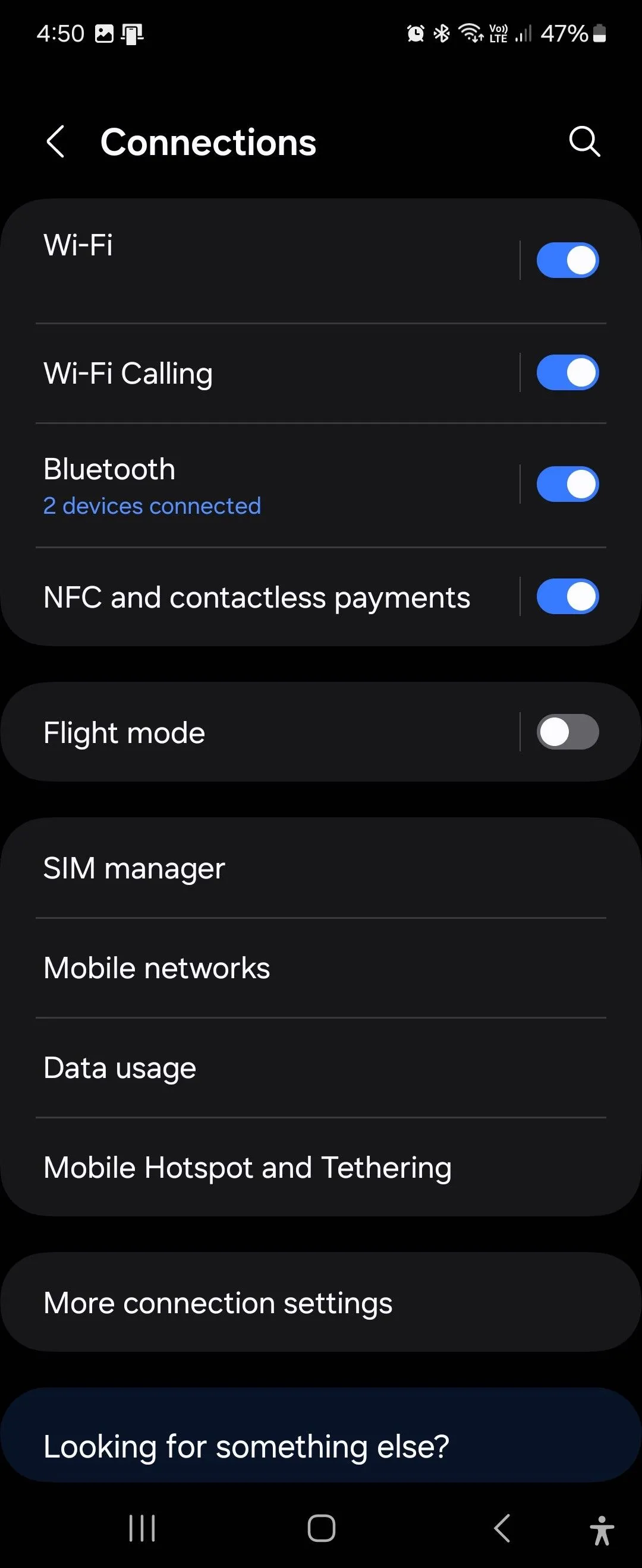 Màn hình cài đặt Kết nối trên giao diện One UI 6.12 của Samsung, hiển thị các tùy chọn mạng