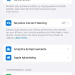 Màn hình cài đặt quyền riêng tư iPhone để tắt phân tích dữ liệu