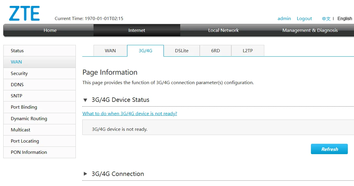 Màn hình cài đặt router với tùy chọn internet di động qua cổng USB.