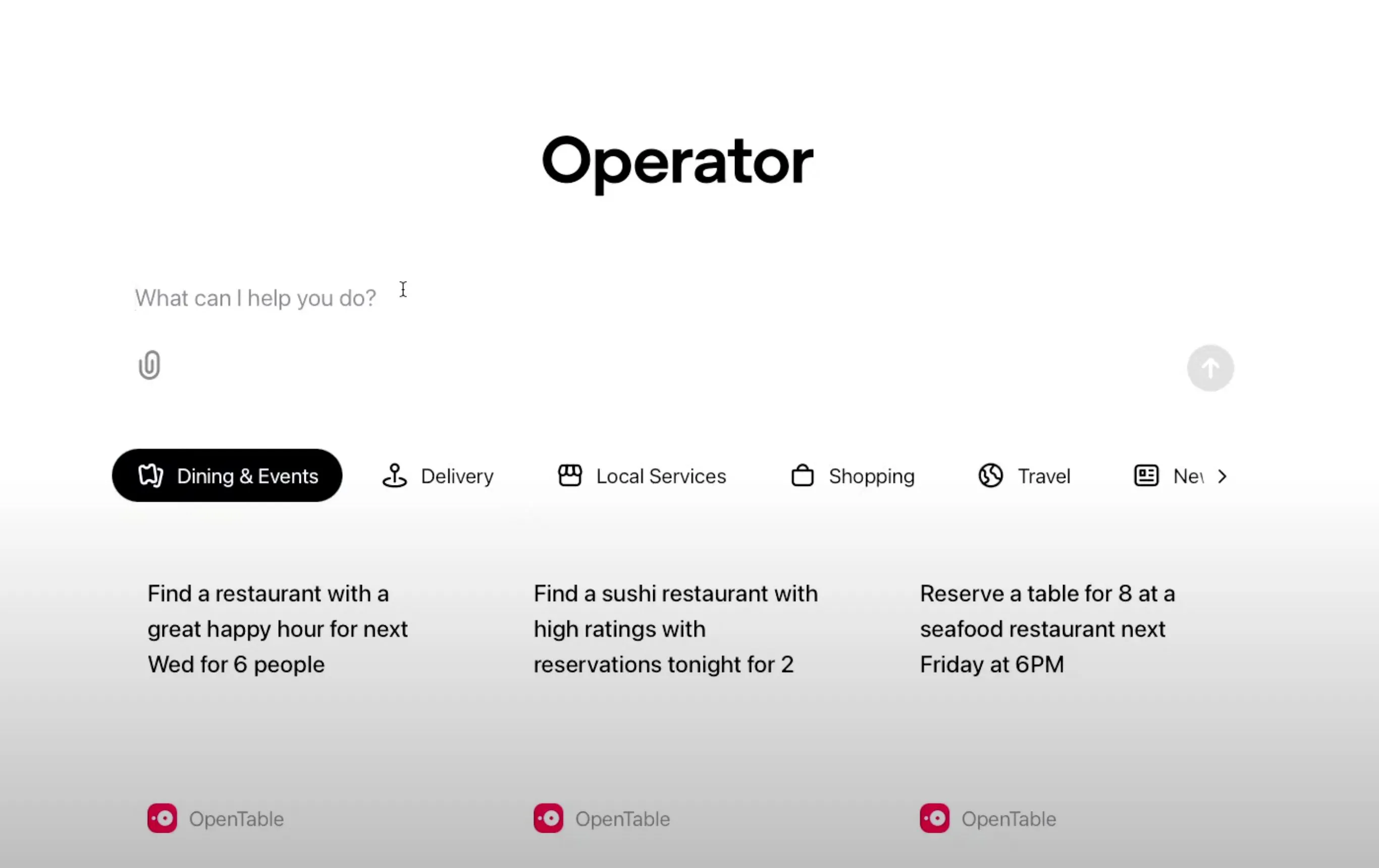 Màn hình chính của OpenAI Operator, một ví dụ về tác nhân AI đa nhiệm
