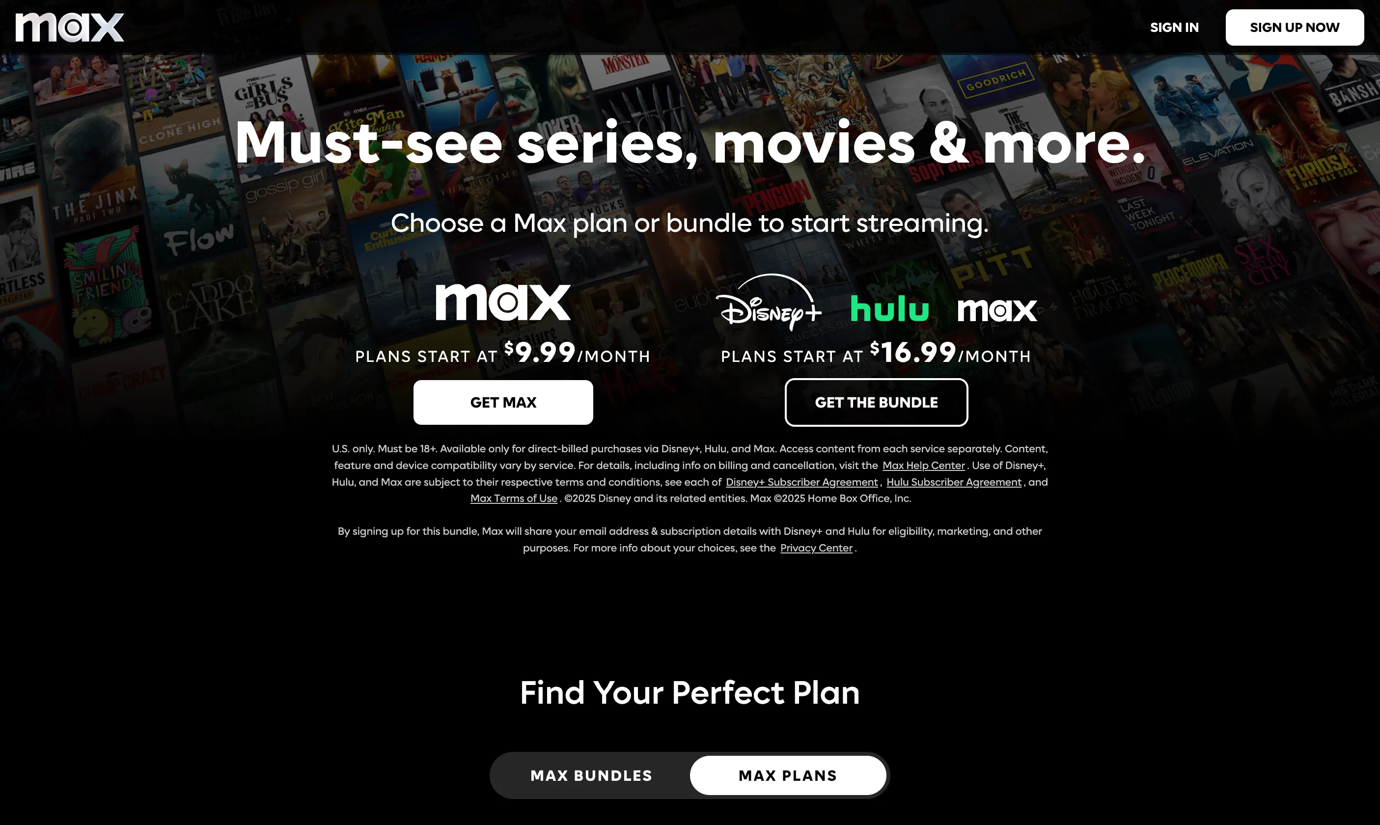 Màn hình chính HBO Max hiển thị các gói dịch vụ và mức giá đa dạng.