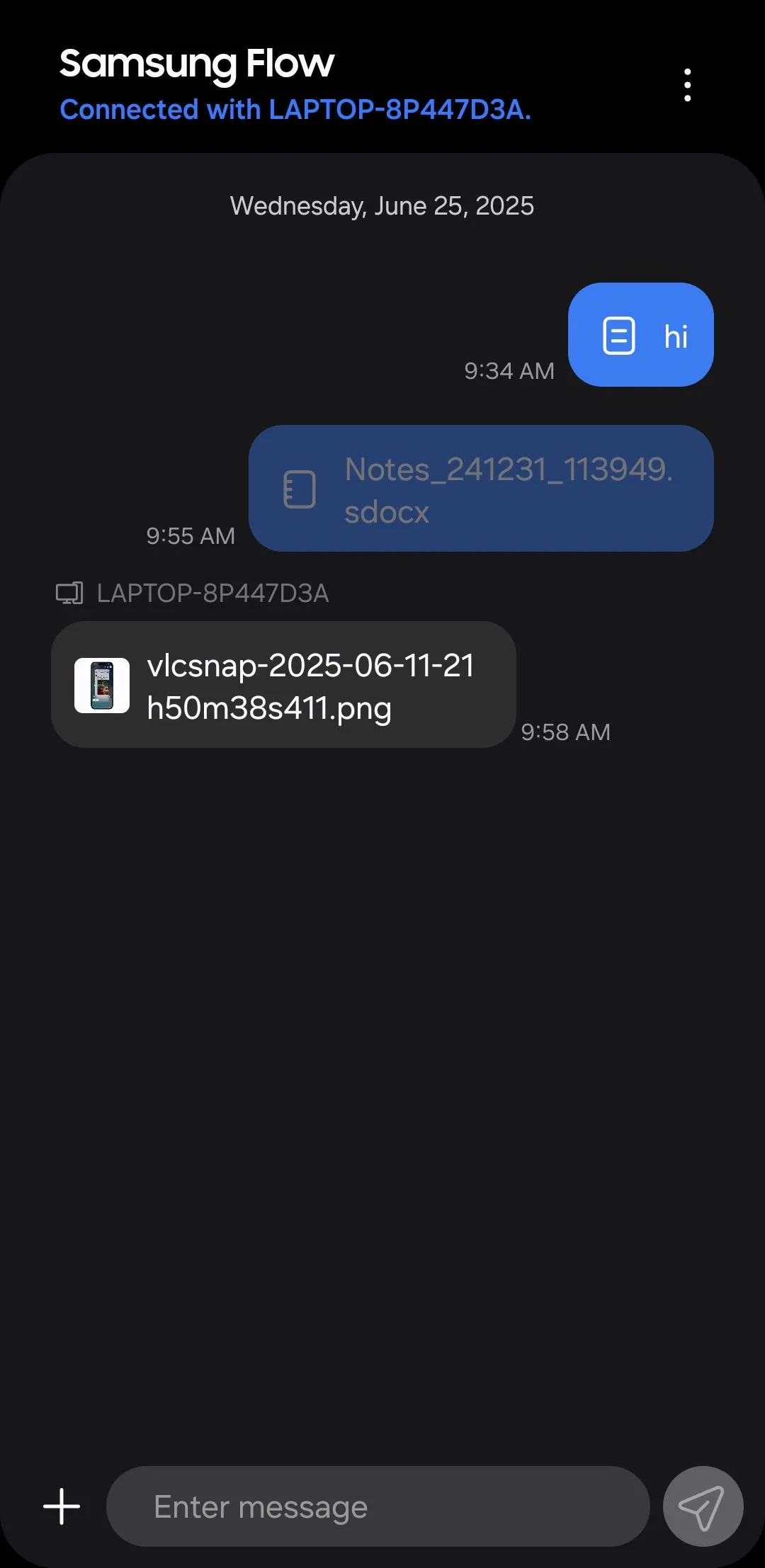 Màn hình chính ứng dụng Samsung Flow trên điện thoại Samsung để chuyển file