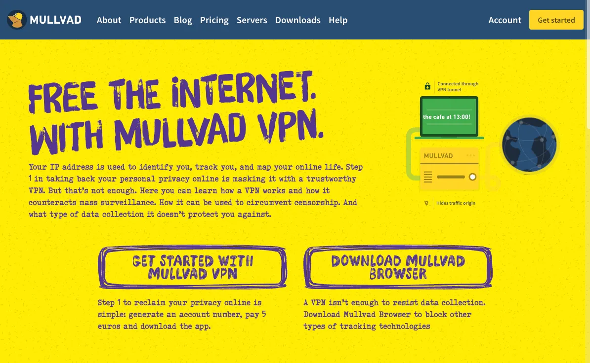 Màn hình chính website Mullvad VPN - Biểu tượng của sự riêng tư trực tuyến