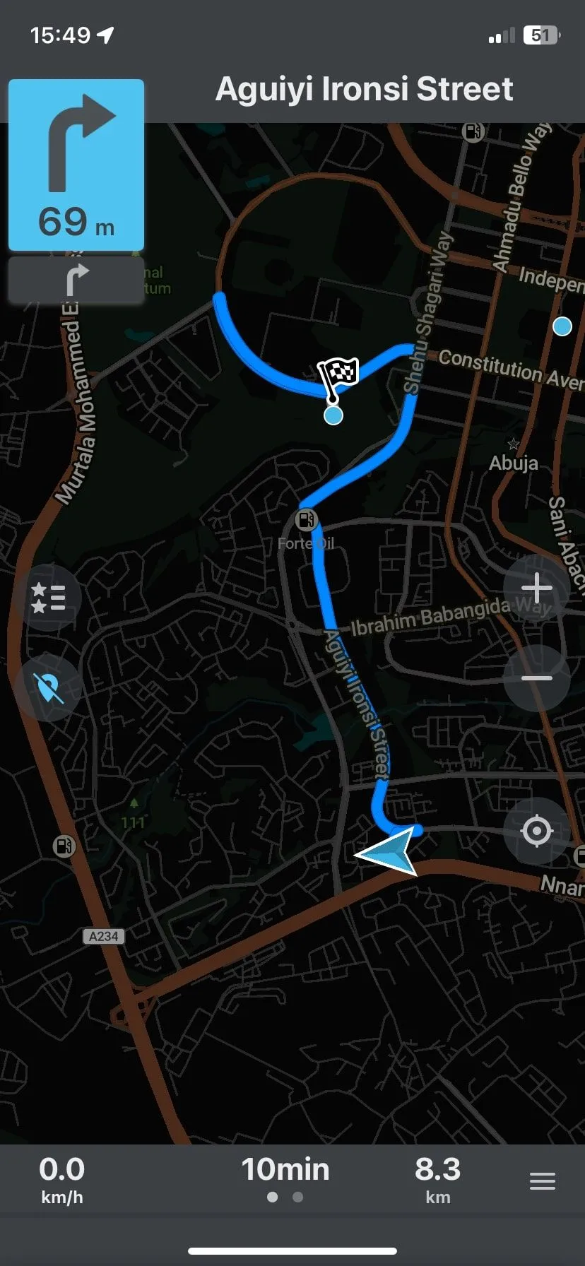 Màn hình điều hướng ngoại tuyến của Organic Maps, hiển thị bản đồ chi tiết phục vụ cho các hoạt động ngoài trời như đi bộ, đạp xe.