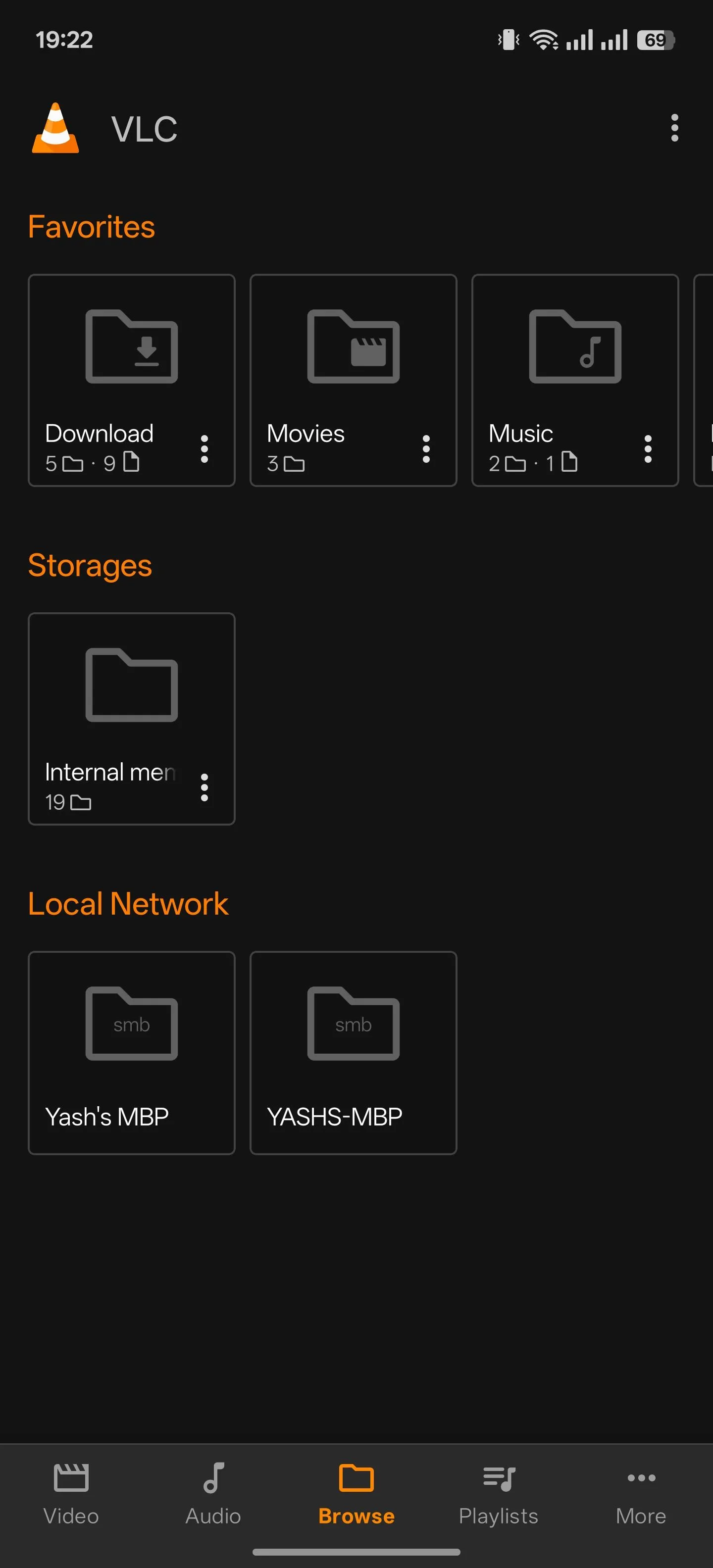 Màn hình duyệt file trong ứng dụng VLC cho Android.