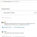 Màn hình Google Takeout hiển thị tùy chọn Mail đã được chọn để xuất dữ liệu Gmail.