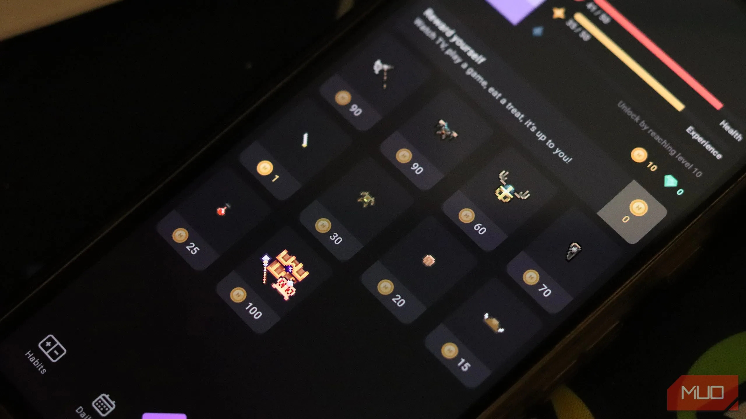 Màn hình hiển thị các giao dịch mua trong ứng dụng Habitica