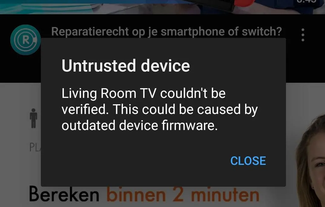 Màn hình hiển thị lỗi không thể kết nối hoặc hoạt động trên thiết bị Chromecast